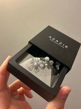 Azazie Clear Crystal Flower Earrings with Pearl Centers